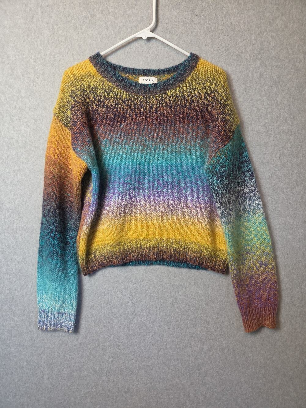 Storia Wool Blend Vibrant Multicolor LS Knit Sweater Women's Small Stretch